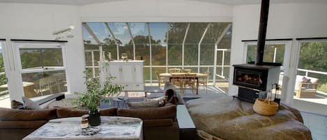 Una televisión, una chimenea