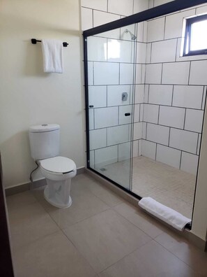 Luxury Studio Suite, 1 King Bed | Bathroom | Shower, hair dryer - Ecovergel Santa Lucia (Monterrey)