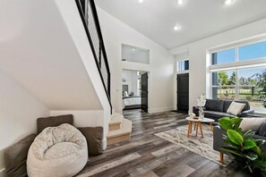 Smart TV, fireplace, video games, table football