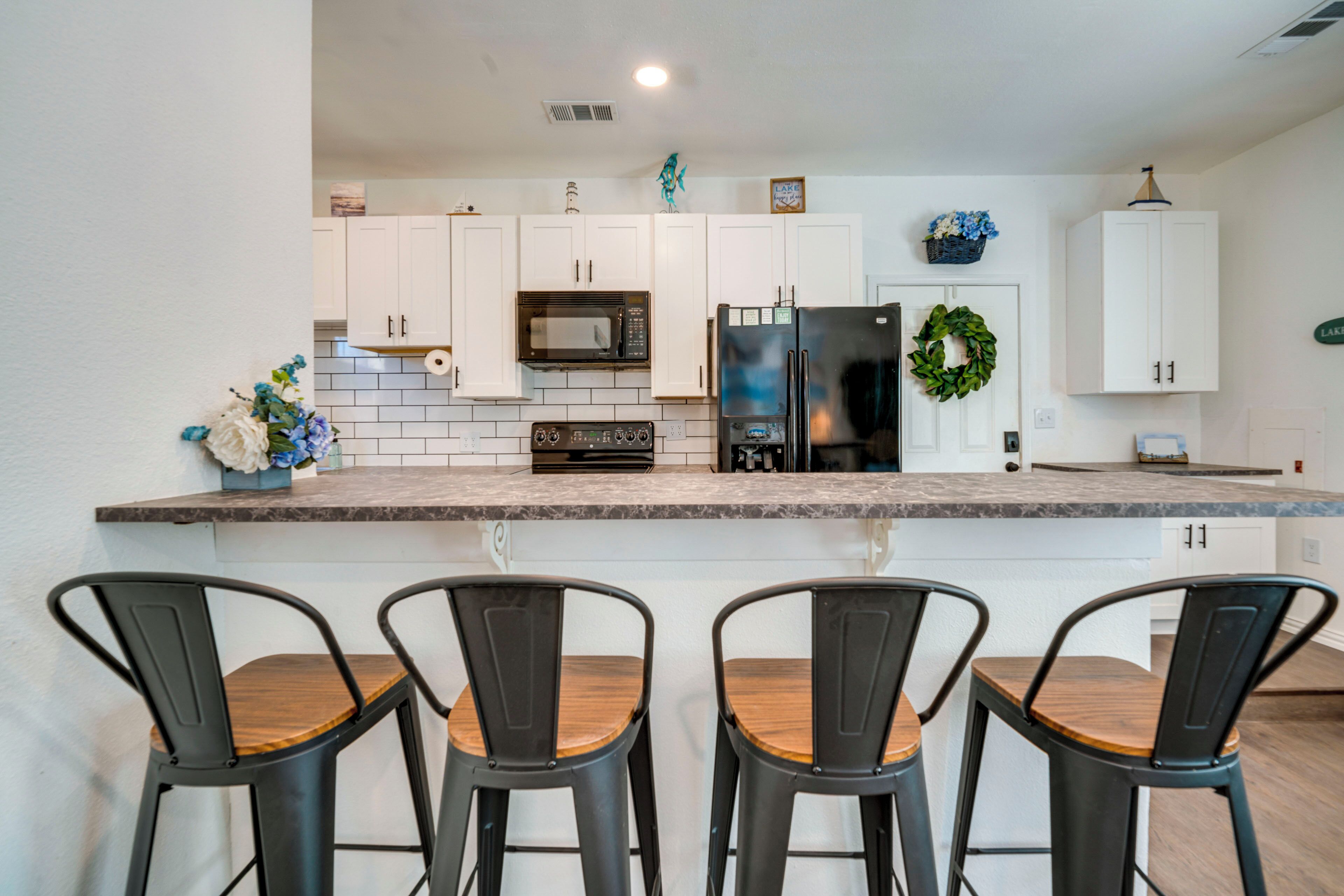 Fridge, microwave, oven, dishwasher
