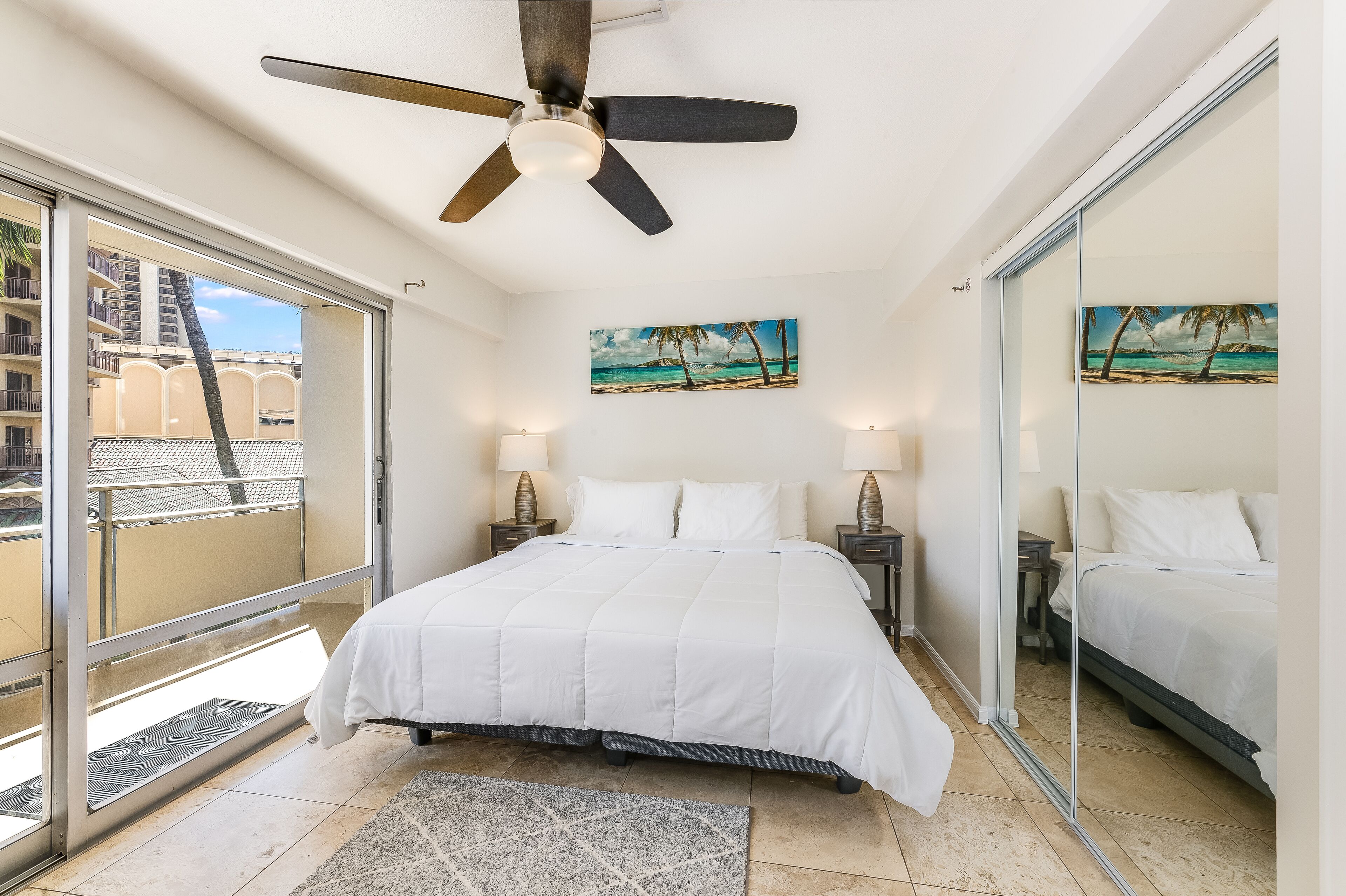 2 bedrooms, desk, iron/ironing board, travel crib