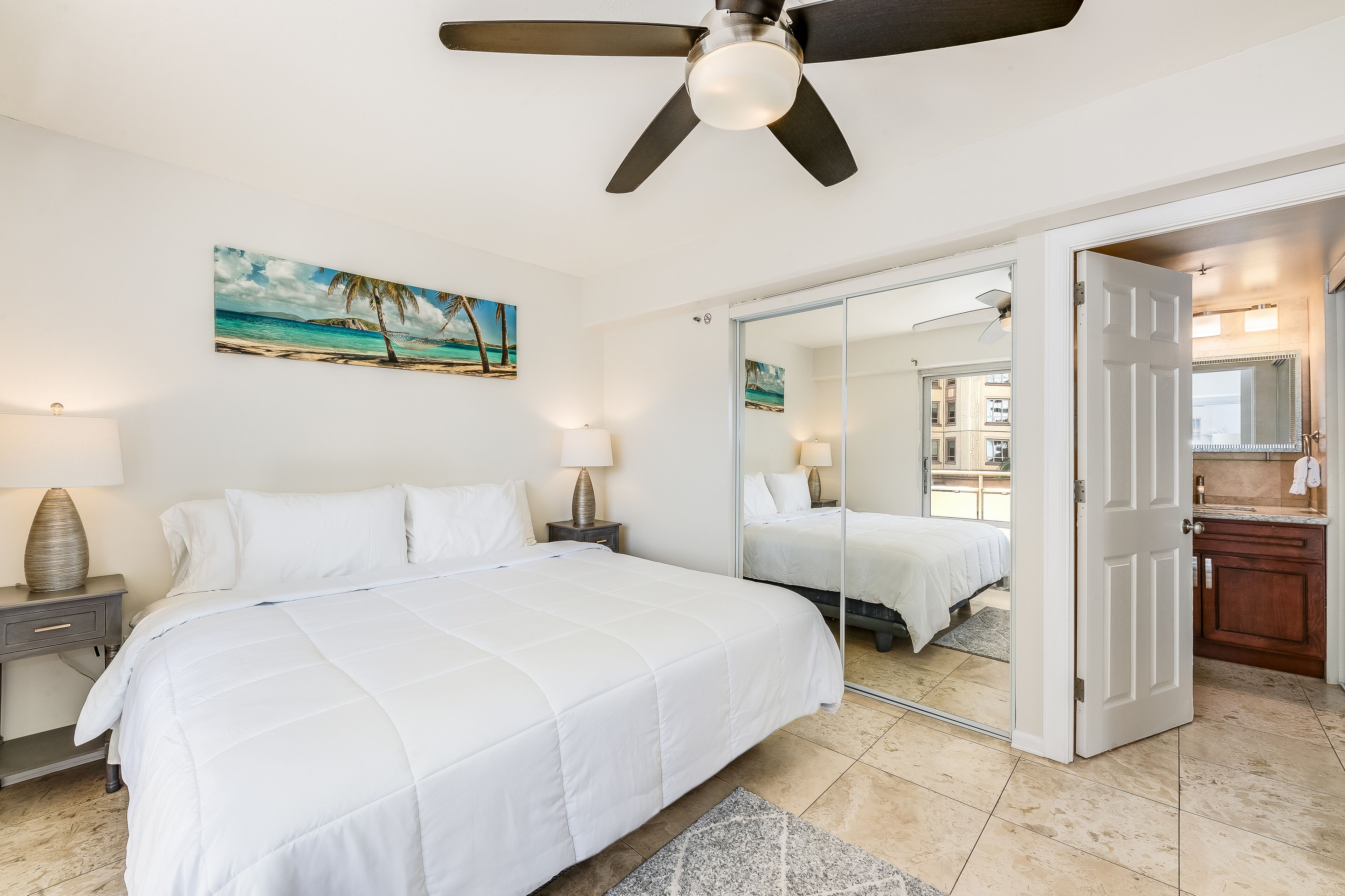 2 bedrooms, desk, iron/ironing board, travel crib