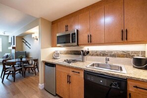 Microwave, dishwasher, coffee/tea maker, toaster
