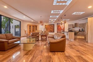 Family Villa | Living area | 165-inch flat-screen TV with cable channels, Netflix, streaming services - Revel in the views pool Villa Chapulines (Oaxaca)