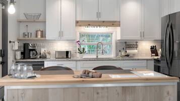 Luxury Villa | Private kitchen | Full-sized fridge, microwave, oven, stovetop