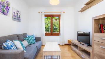 Een televisie en een open haard