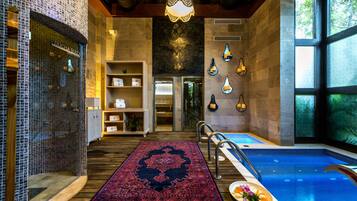 Sauna, hot tub, steam room, body treatments, hot stone massages
