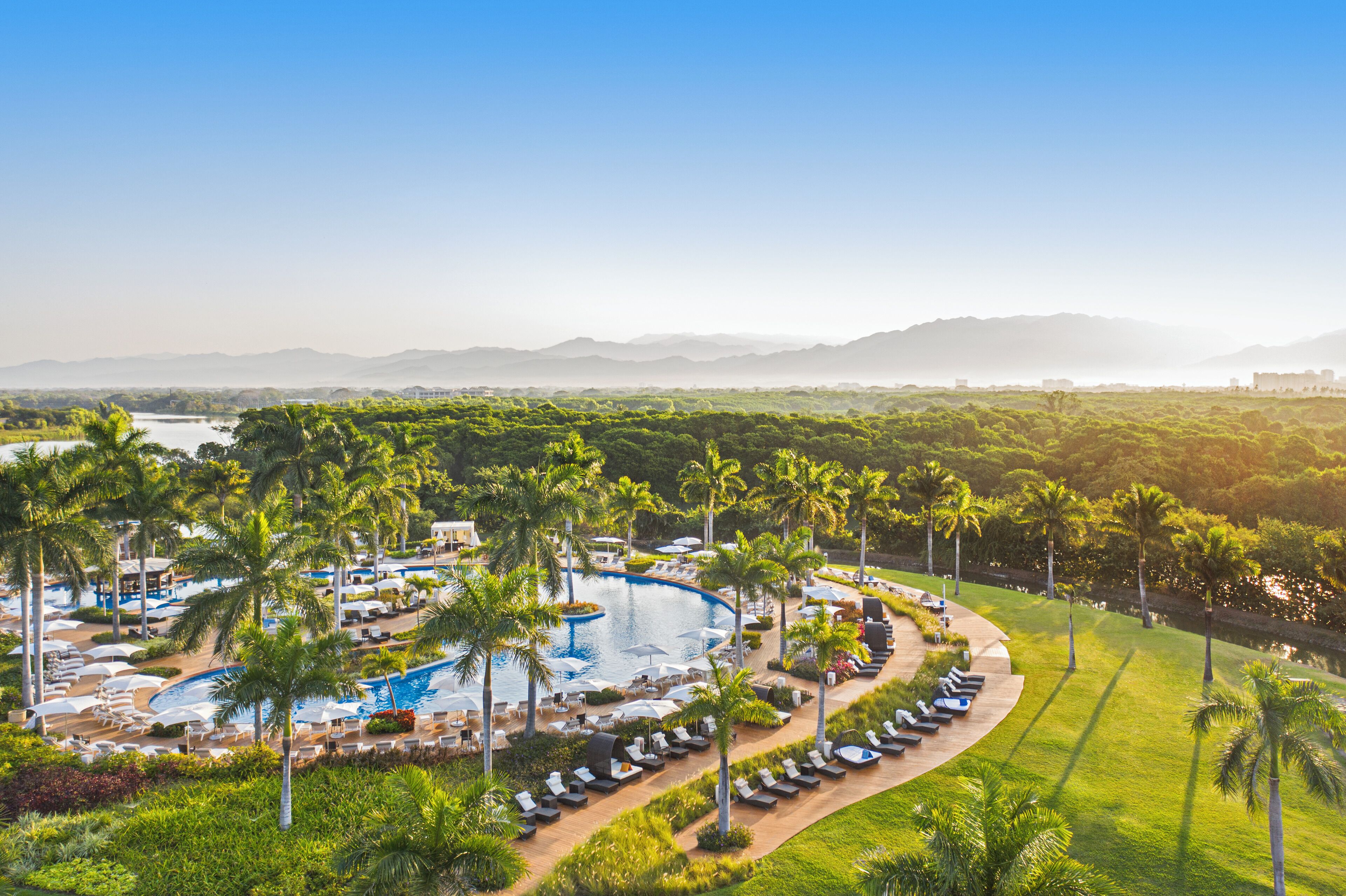 9 outdoor pools, open 9:00 AM to 9:00 PM, free pool cabanas