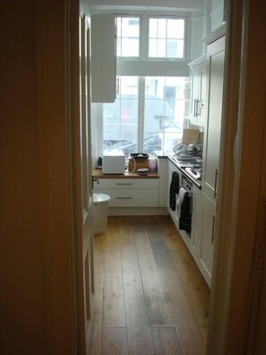 Frigorífico, microondas, horno y placa de cocina