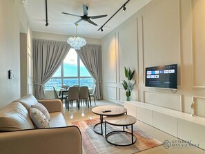 Comfort Apartment, 2 Bedrooms, Non Smoking, Sea View | Living area | 42-inch Smart TV with cable channels, Netflix, streaming services - Amber Cove Melaka Sea View by Stayrene (Malacca City)