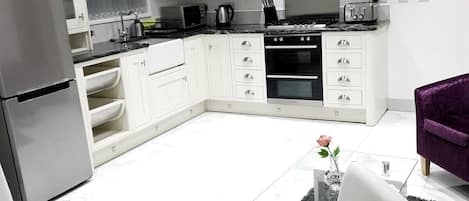 Fridge, microwave, oven, toaster