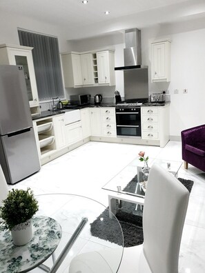 Fridge, microwave, oven, toaster