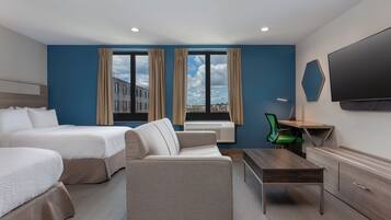 Suite, 2 Queen Beds | Desk, laptop workspace, iron/ironing board, free WiFi
