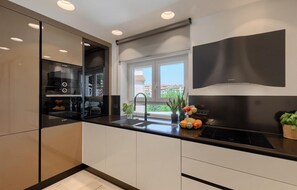 Fridge, microwave, oven, dishwasher