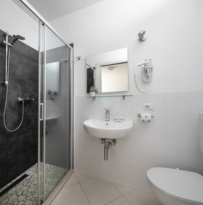 Standard Studio, Terrace, Tower | Bathroom | Shower, hair dryer, towels, soap