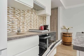 Réfrigérateur, micro-ondes, plaque de cuisson, lave-vaisselle