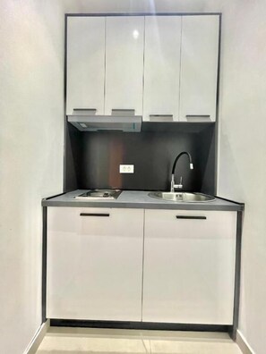 Classic Studio | Private kitchen | Mini-fridge, stovetop, electric kettle, cookware/dishes/utensils - Apartments TP 777 (Budva)