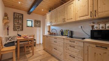 Family House, 2 Bedrooms, Mountainside (Vineyard Cottage Grajska Kašča) | Private kitchen | Fridge, microwave, stovetop, coffee/tea maker