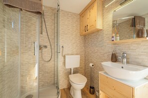 Family House, Multiple Bedrooms, Mountainside (Vineyard Cottage Grajska Kašča) | Bathroom | Shower, hair dryer, towels, soap - Vineyard Cottage Grajska Kasca (Mirna)