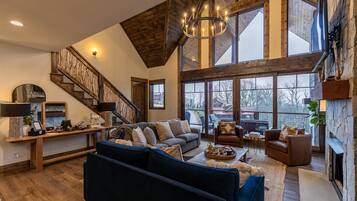 TV, fireplace, video games, foosball