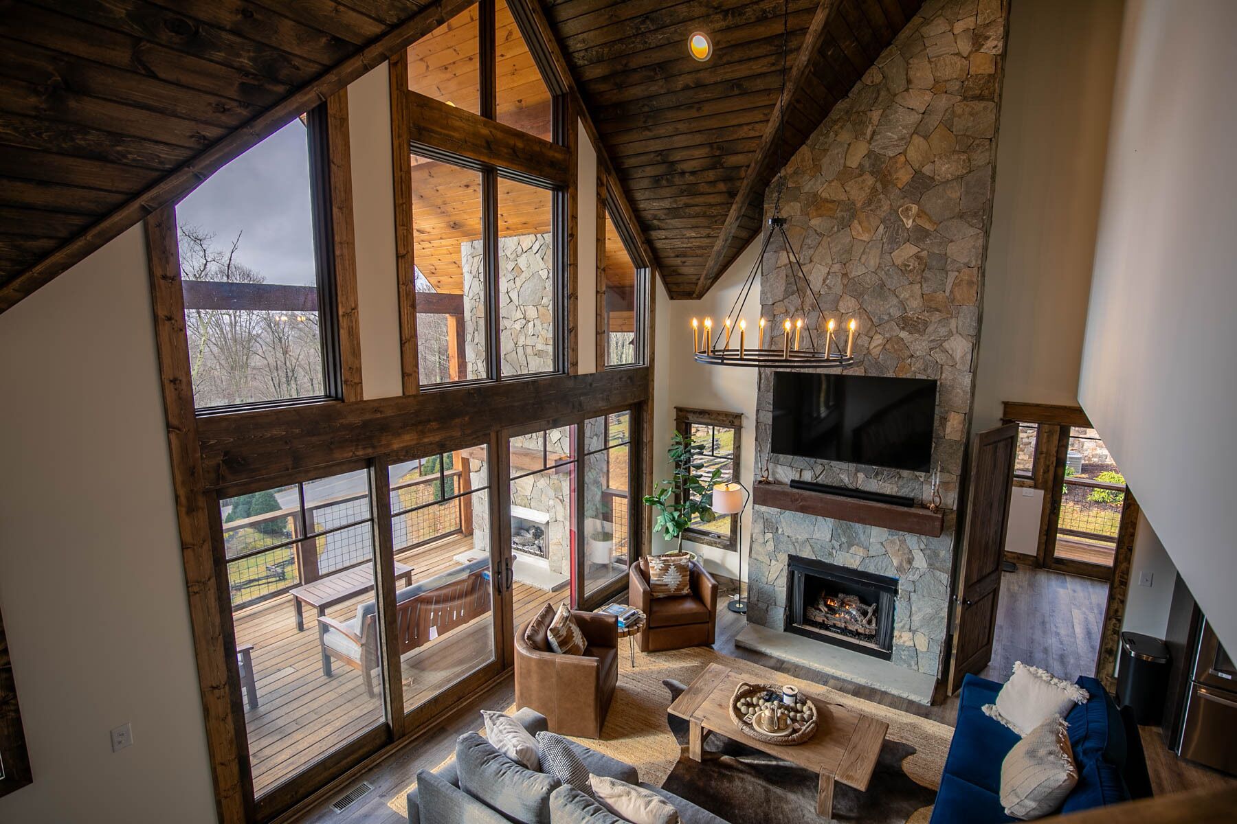 TV, fireplace, video games, foosball