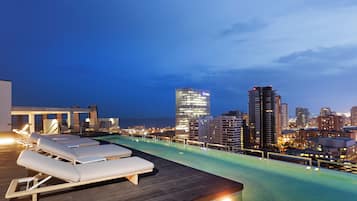 Outdoor pool, open 10:00 AM to 6:00 PM, pool umbrellas, sun loungers