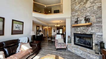 Télévision, cheminée, lecteur de DVD