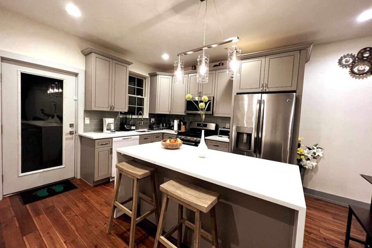 Fridge, coffee/tea maker, cookware/dishes/utensils