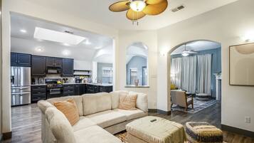 Smart TV, fireplace, foosball, table tennis