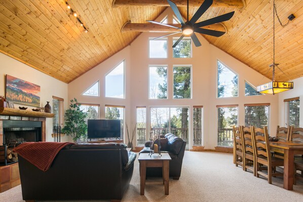 Smart TV, fireplace, table football