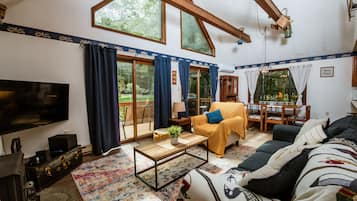 Smart TV, fireplace, video games, foosball