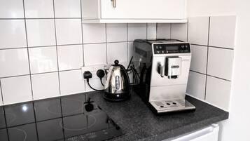 Fridge, microwave, coffee/tea maker, electric kettle