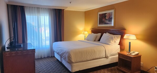 1 bedroom, desk, laptop workspace, blackout curtains