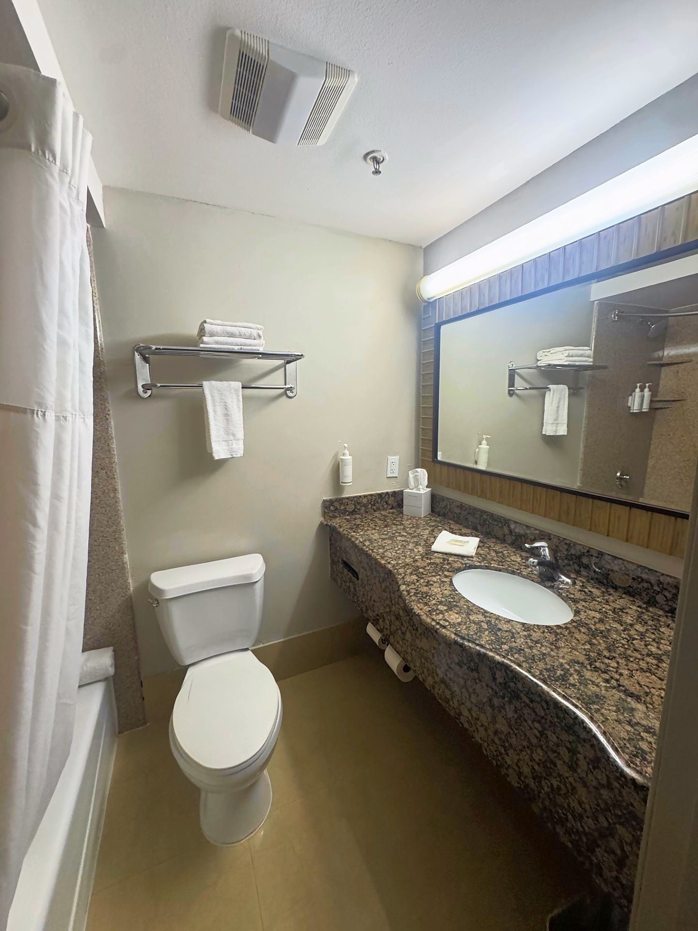 A bathroom with a toilet, sink, and shower.