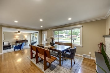 Gather the whole crew around this stunning oversized table with cozy seating!