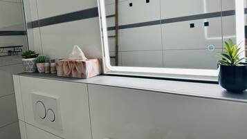 Haartrockner, Handtücher, Seife, Toilettenpapier