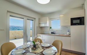 Fridge, microwave, oven, dishwasher