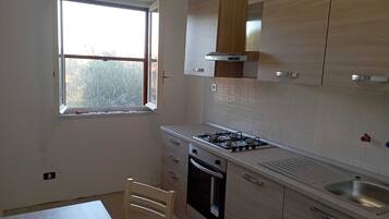 Apartment | Private kitchen | Full-sized fridge, oven, stovetop, cookware/dishes/utensils