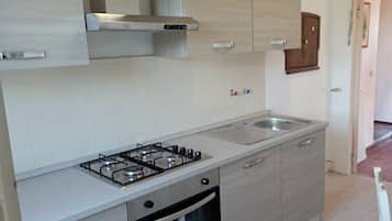 Apartment | Private kitchen | Full-sized fridge, oven, stovetop, cookware/dishes/utensils
