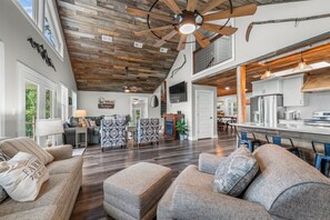 Smart TV, fireplace, DVD player, books