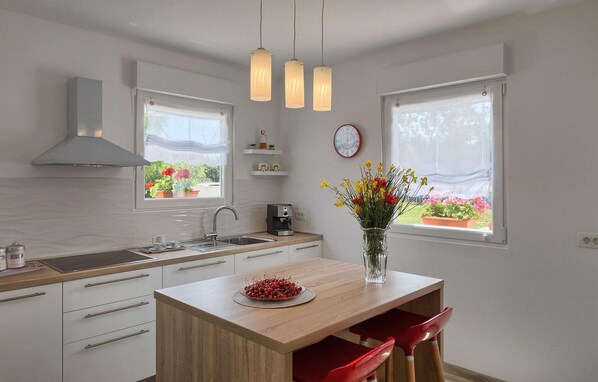 Fridge, oven, dishwasher, coffee/tea maker