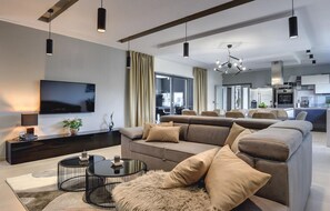 TV, fireplace, foosball