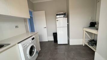 Fridge, microwave, coffee/tea maker, toaster