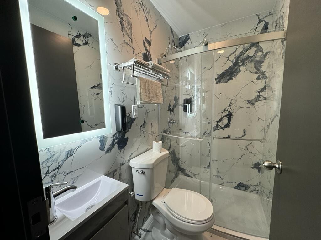 Chambre Simple Économique, 1 grand lit, non-fumeurs, salle de bains privée | Salle de bain | Douche, douche hydromassante, articles de toilette gratuits