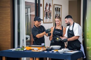 Vila superluxo, 1 quarto | Cozinha privada | Geladeira, micro-ondas, cooktop, máquina de café expresso