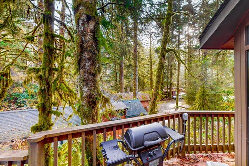 Dog-friendly cabin near beach with private hot tub, grill, patio, streaming, AC