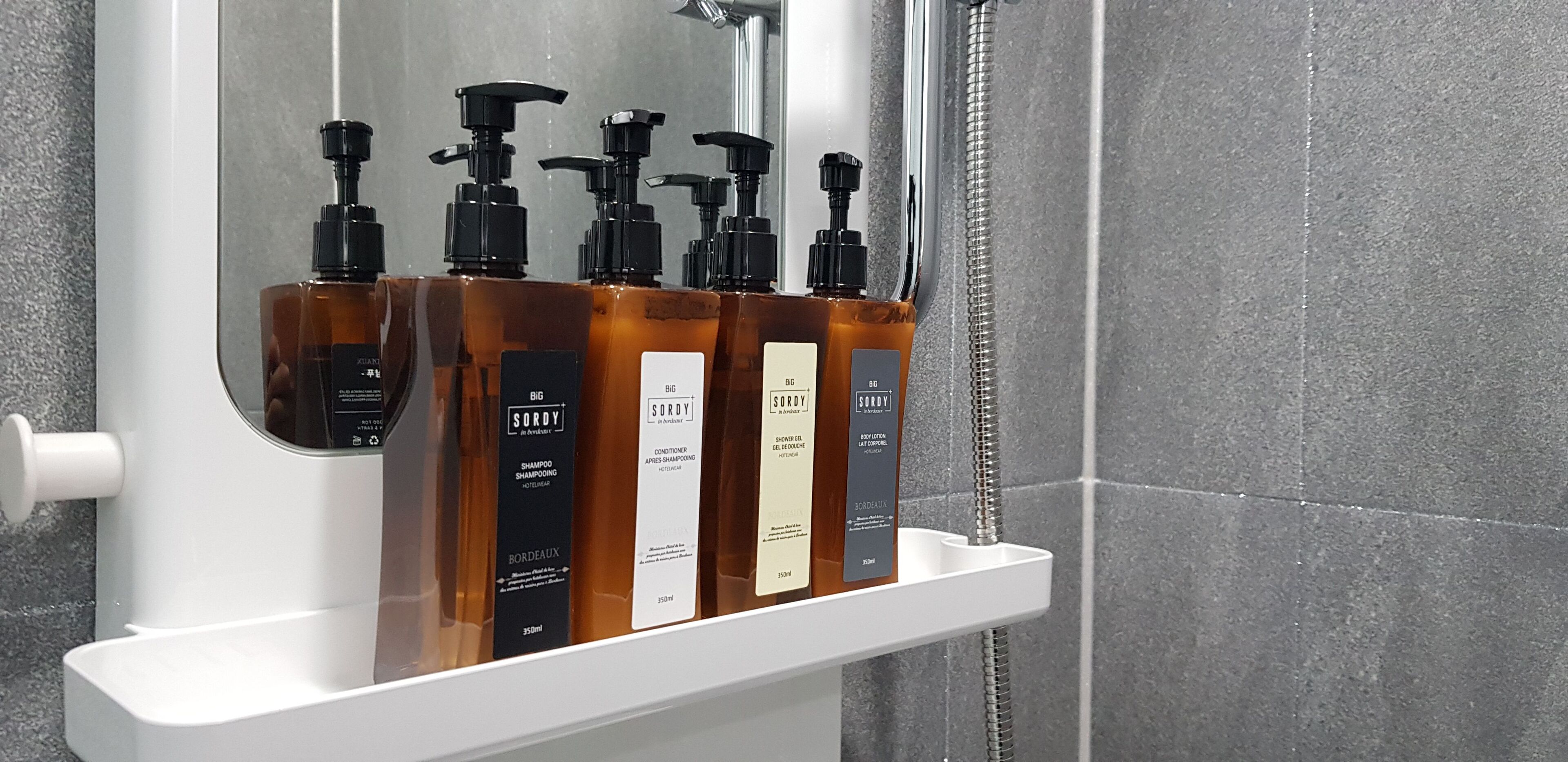 Hair dryer, bidet, towels, soap