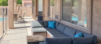 Sun-soaked home with game tables, office, fireplace, & mtn view