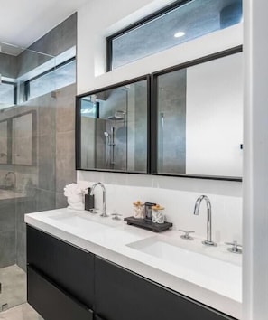 Shower, hair dryer, toilet paper