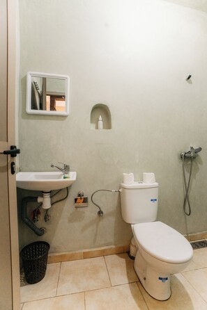 Shower, soap, toilet paper